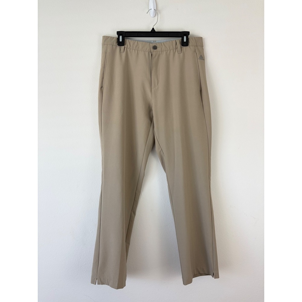 Adidas Mens Golf Pants‎ Tan Khaki Flat Front Performance Trousers 34x30